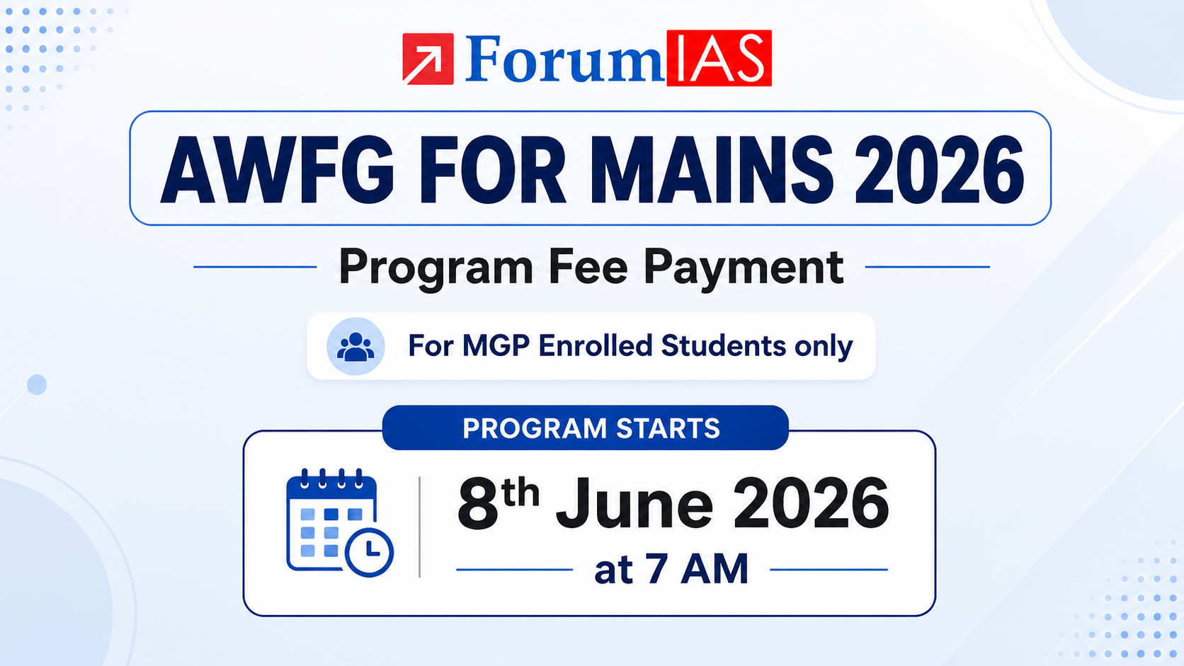 AWFG for Mains 2026 Program Fee Payment for MGP students only